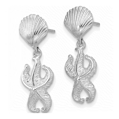 14K White Gold Shell Starfish Dangle Earrings – view 3