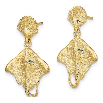 14K Yellow Gold Shell Stingray Dangle Earrings – view 3