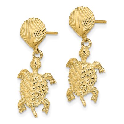 14K Yellow Gold Shell Sea Turtle Dangle Earrings – view 3
