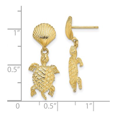 14K Yellow Gold Shell Sea Turtle Dangle Earrings – view 5