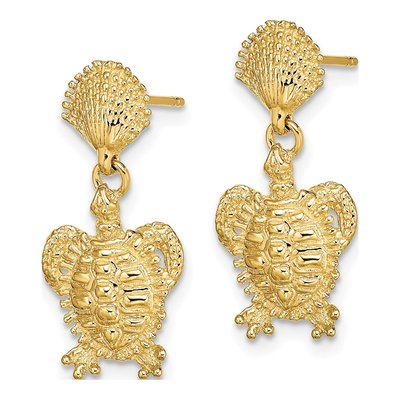 14K Yellow Gold Shell Turtle Dangle Earrings – view 3