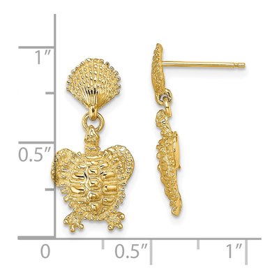 14K Yellow Gold Shell Turtle Dangle Earrings – view 5