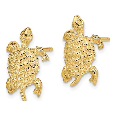 14K Yellow Gold Land Turtle Textured Stud Earrings – view 3