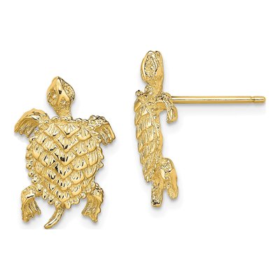 14K Yellow Gold Land Turtle Textured Stud Earrings