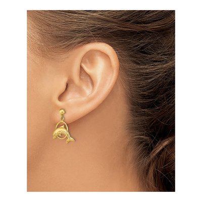 14K Yellow Gold Dolphin Dangle Earrings – view 4