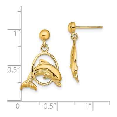 14K Yellow Gold Dolphin Dangle Earrings – view 5
