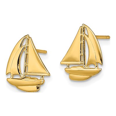 14K Yellow Gold Sailboat Stud Earrings – view 3