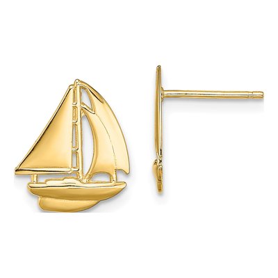 14K Yellow Gold Sailboat Stud Earrings