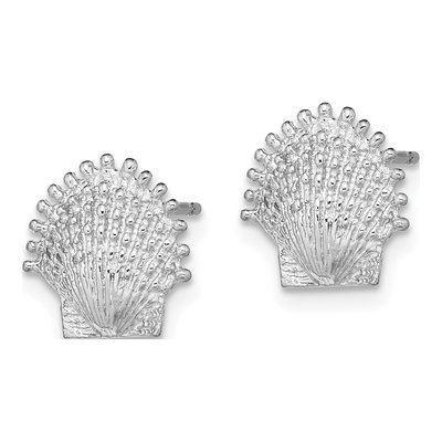 14K White Gold Beaded Scallop Shell Stud Earrings – view 3