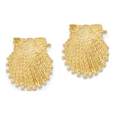 14K Yellow Gold Beaded Scallop Shell Stud Earrings – view 3