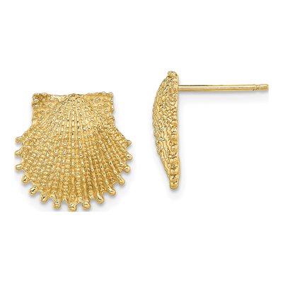 14K Yellow Gold Beaded Scallop Shell Stud Earrings