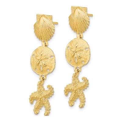 14K Yellow Gold Shell Starfish Dangle Earrings – view 3