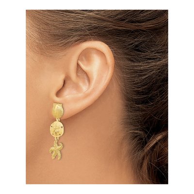 14K Yellow Gold Shell Starfish Dangle Earrings – view 4