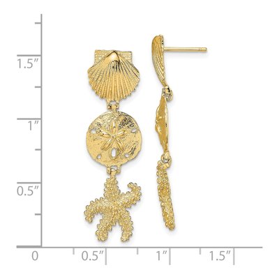 14K Yellow Gold Shell Starfish Dangle Earrings – view 5