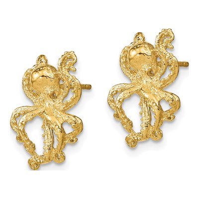 14K Yellow Gold Octopus Stud Earrings – view 3