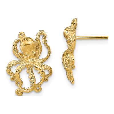14K Yellow Gold Octopus Stud Earrings