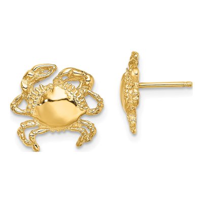 14K Yellow Gold Crab Stud Earrings