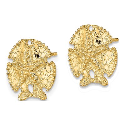 14K Yellow Gold Textured Sand Dollar Stud Earrings – view 3