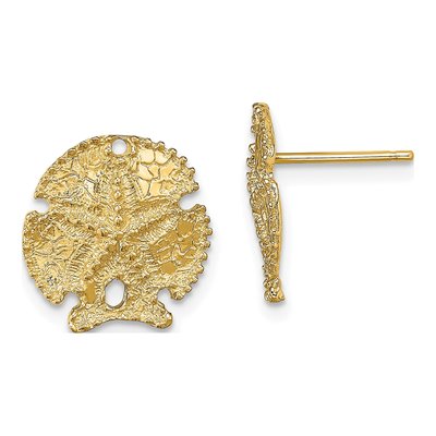 14K Yellow Gold Textured Sand Dollar Stud Earrings