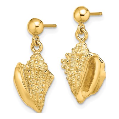 14K Yellow Gold Conch Shell Dangle Earrings – view 3