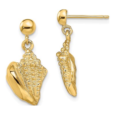 14K Yellow Gold Conch Shell Dangle Earrings