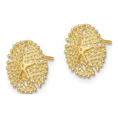 14K Yellow Gold Textured Sand Dollar Stud Earrings – view 3