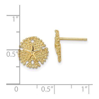 14K Yellow Gold Textured Sand Dollar Stud Earrings – view 5