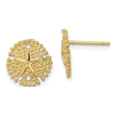 14K Yellow Gold Textured Sand Dollar Stud Earrings
