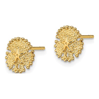 14K Yellow Gold Textured Sand Dollar Stud Earrings – view 3