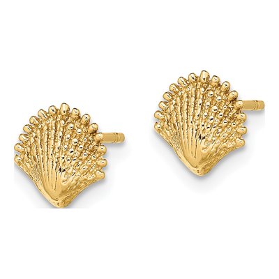 14K Yellow Gold Scallop Shell Stud Earrings – view 3
