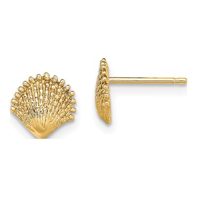14K Yellow Gold Scallop Shell Stud Earrings