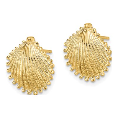 14K Yellow Gold Scallop Shell Stud Earrings – view 3