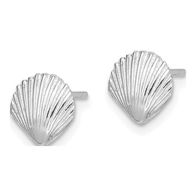 14K White Gold Scallop Shell Stud Earrings – view 3