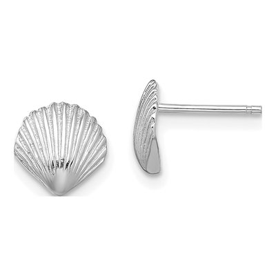 14K White Gold Scallop Shell Stud Earrings