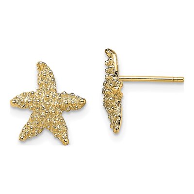 14K Yellow Gold Textured Starfish Stud Earrings