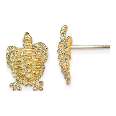 14K Yellow Gold Textured Turtle Stud Earrings
