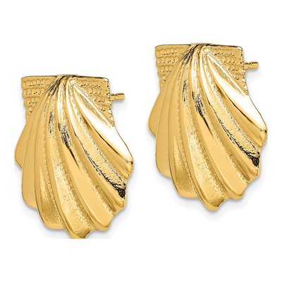 14K Yellow Gold Scallop Shell Button Stud Earrings – view 3