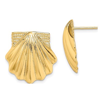 14K Yellow Gold Scallop Shell Button Stud Earrings