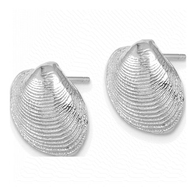 14K White Gold Clam Shell Stud Earrings – view 3
