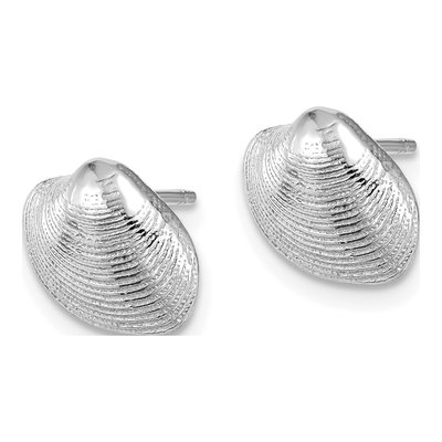 14K White Gold Clam Shell Stud Earrings – view 3