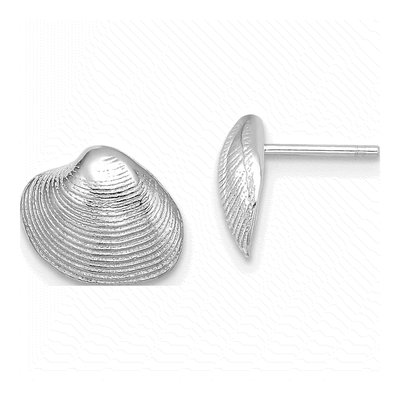 14K White Gold Clam Shell Stud Earrings
