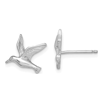 14K White Gold Seagull Stud Earrings