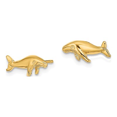 14K Yellow Gold Mini Humpback Whale Stud Earrings – view 3