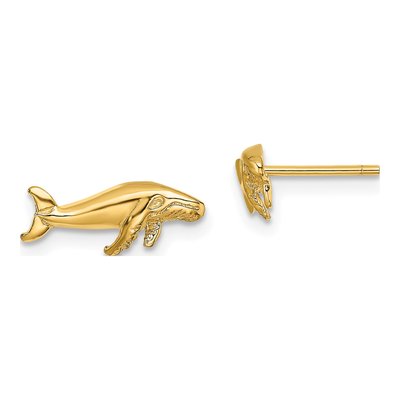 14K Yellow Gold Mini Humpback Whale Stud Earrings