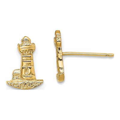 14K Yellow Gold Lighthouse Stud Earrings