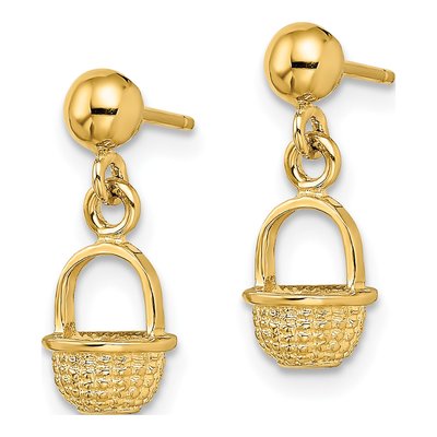 14K Yellow Gold 3D Mini Basket Dangle Earrings – view 3