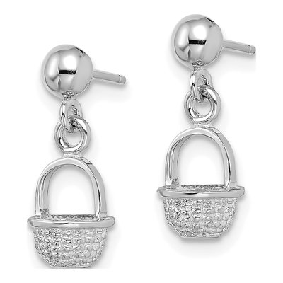 14K White Gold Mini Basket Dangle Earrings – view 3