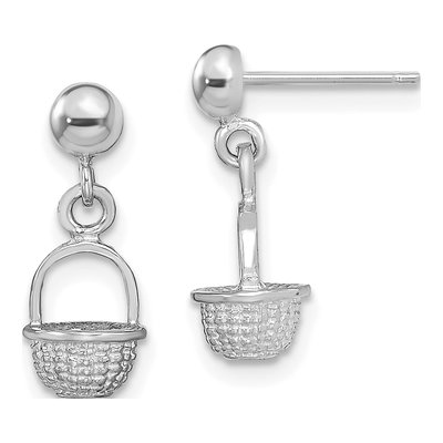 14K White Gold Mini Basket Dangle Earrings