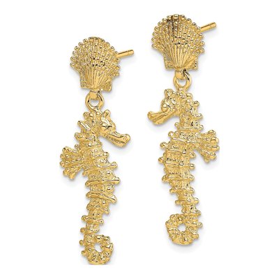 14K Yellow Gold Seahorse Shell Dangle Earrings – view 3