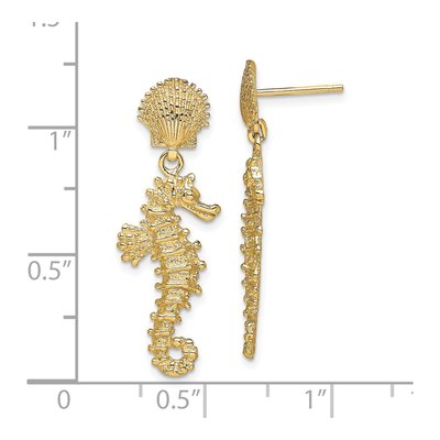 14K Yellow Gold Seahorse Shell Dangle Earrings – view 5